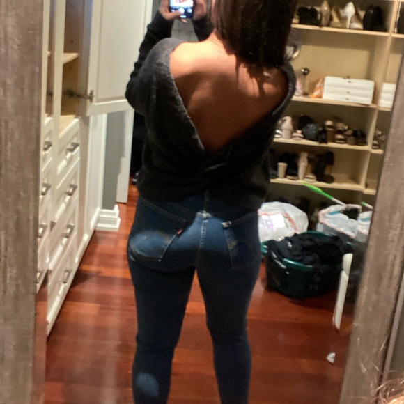 Cropped, twist grey knitted sweater - Picture 3 of 3